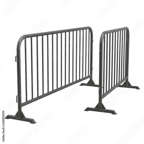 Gray metal crowd control barriers isolated on transparent background png