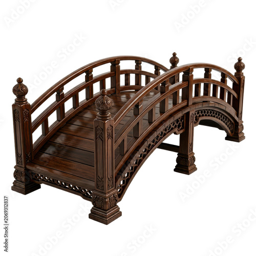 Ornate wooden bridge model isolated on transparent background png