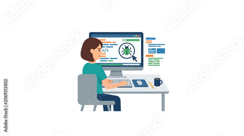 Woman sitting at desk with computer.