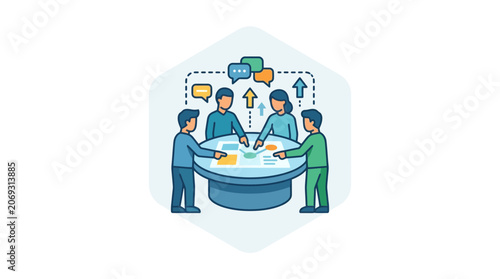 Business people discussing around table.