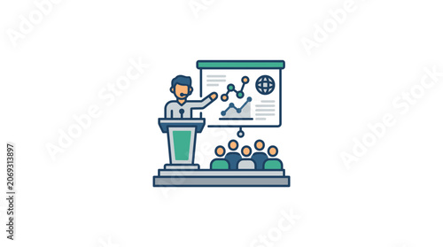 Businessman giving presentation to audience.