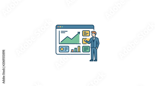 Businessman presenting data on screen.