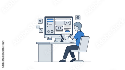 Man sitting at desk with computer.