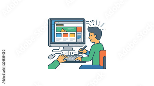 Man sitting at computer desk working.