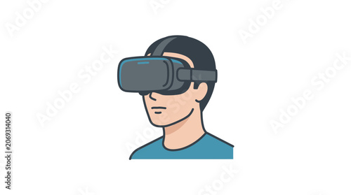 Man wearing virtual reality goggles headset.