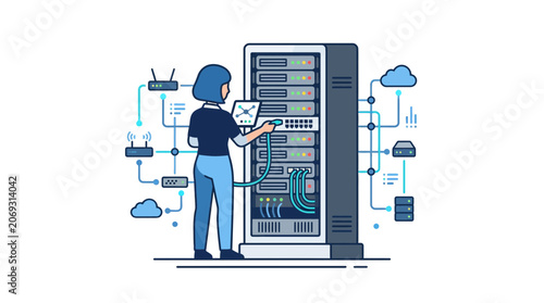 Man working on computer server hardware.