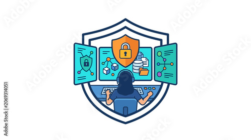 Person Working on Computer Security Systems.