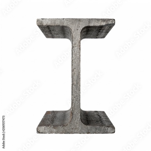 Steel I-beam cross-section in industrial style on white background  
