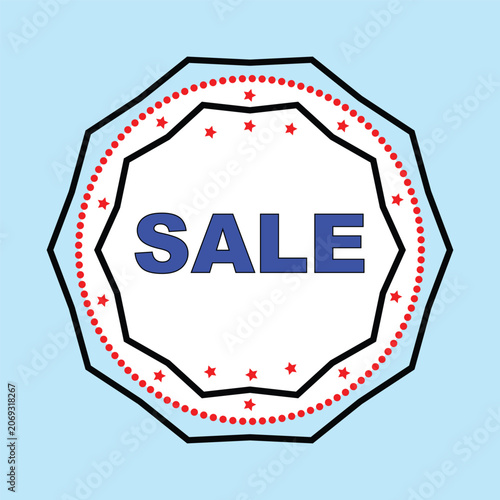 Modern Blue Sale Seal Stamp Badge Vector Design with Red Dotted Border