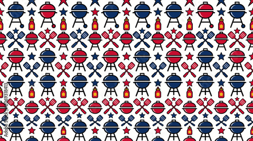 Patriotic summer barbecue seamless pattern with grills and spatulas