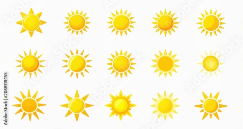 Sun icons set. Sun weather symbol collection. Sunshine, sunlight, sunburst icon set. Vector icons
