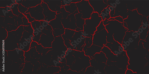 Red Lava Cracks Across Dark Background Create Fiery, Dramatic Pattern and Textured Surface