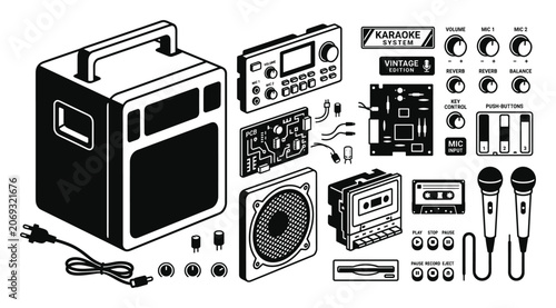 Karaoke machine portable speaker with microphone and parts