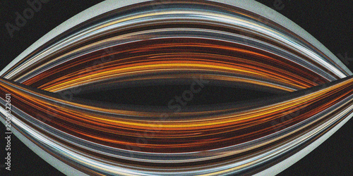 Abstract Chrome and Copper Eye Shape Liquid Waves on Black Background, Symmetrical Metallic Fluid Lines