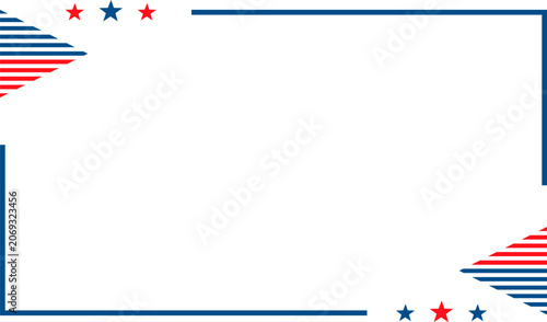 USA patriotic border frame for Independence Day and Labor Day with red and blue graphic elements on a white background. This minimalist template is for American national holiday announcements.