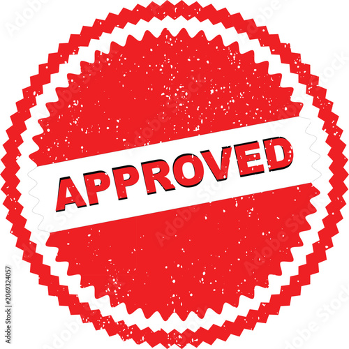 Red Approved Stamp with Serrated Edge and Grunge Texture