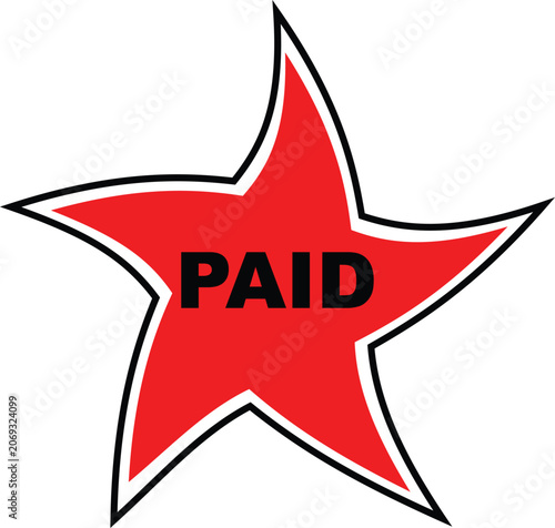 Red Star with PAID Text, Vector Illustration