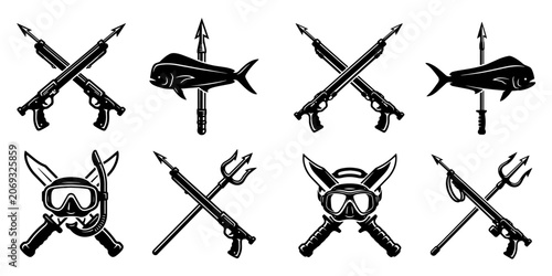 Minimalist Spearfishing Silhouette Vector Set - Free Diving Ocean Hunter SVG Asset Bundle