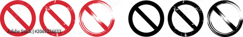 Konstfotografi Red and black prohibited signs with grunge, distressed, and brush stroke texture