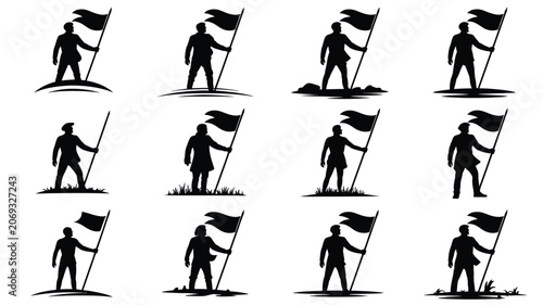 Fotografie Sailor discoverer explorer holding flag vector design black white graphic set