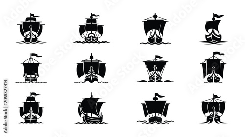 Foto Collection of different types of sailing ships isolated on white background