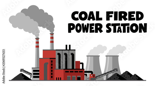 Slika na platnu coal fired power station with industrial smokestacks turbine halls and large sca