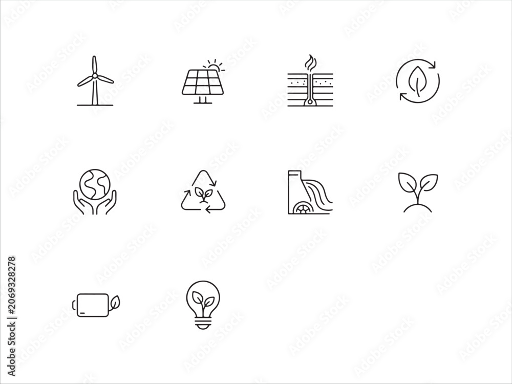 Fototapeta premium Eco friendly icons set for infographics and presentations green energy symbols