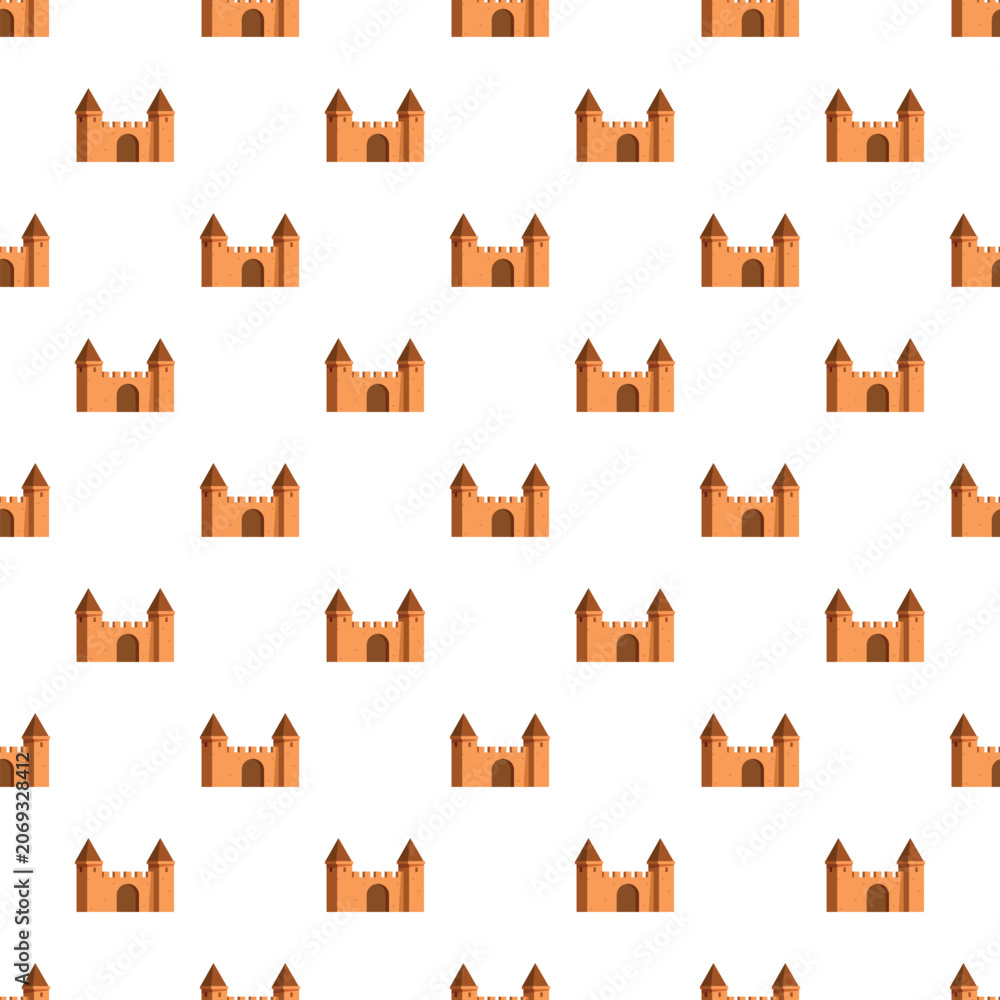 Naklejka premium Orange cartoon castles creating a seamless pattern for design