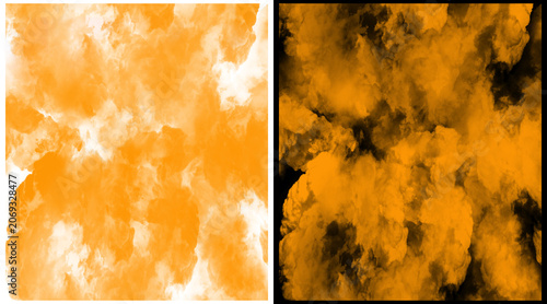 Obraz na plátně Orange smoke texture background, vibrant amber colored cloud effect on white and