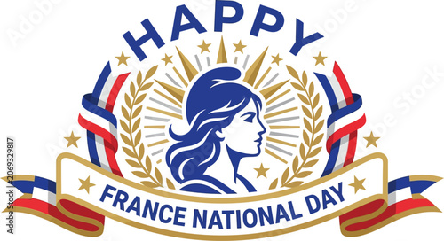 Принти на полотні Happy France national day emblem with marianne and laurel wreath