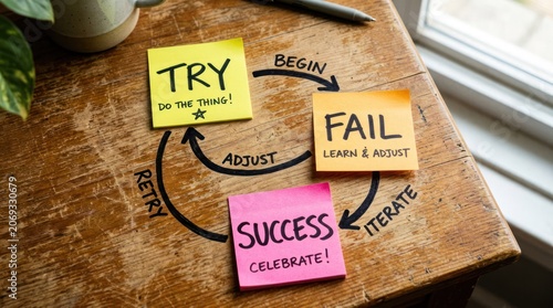 Cycle of Success Try Fail Adjust Retry and Celebrate.