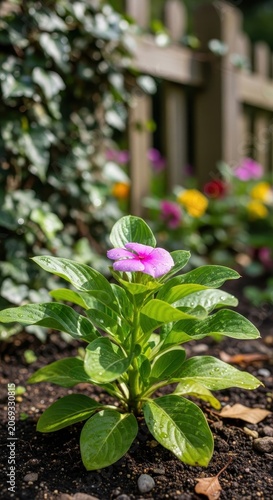 Vibrant Pink Flower Blooms in a Lush Garden Setting.