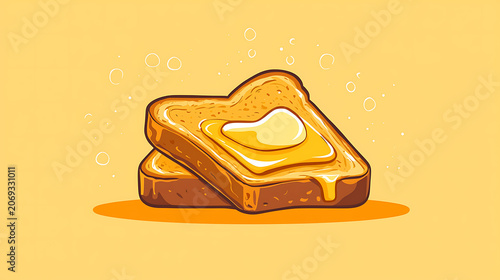 Two slices of toast with butter melting on top are on plate