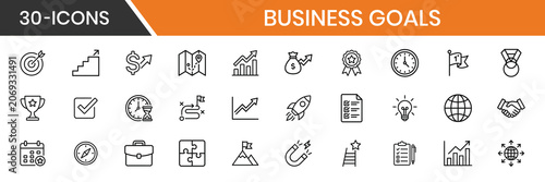 Business Goals and Achievement Thin Line Icon Set