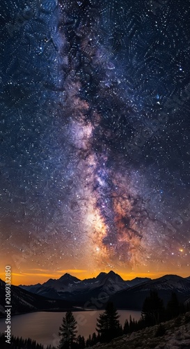 Vibrant Milky Way Galaxy Over Serene Mountain Lake at Night.