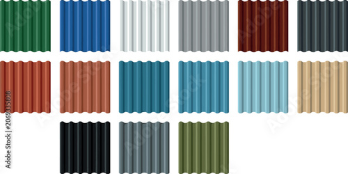 Tableau sur toile Corrugated Metal Roofing Sheets Color Palette Set with Galvanized Steel Profile
