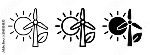 Cuadro en lienzo Renewable Energy Icons: Wind Turbine, Sun, Leaf; Clean Power, Eco-Friendly Conce