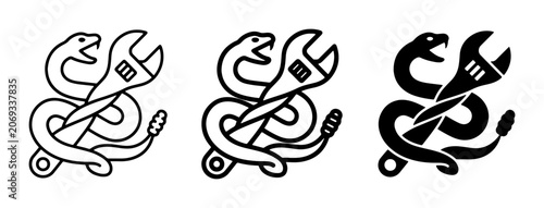 Schilderij op canvas Plumbing Snake and Wrench Icons, Vector Set: Professional Service Symbols, Maint