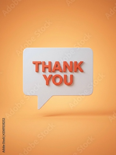 3D graphic of a white speech bubble with bold orange 