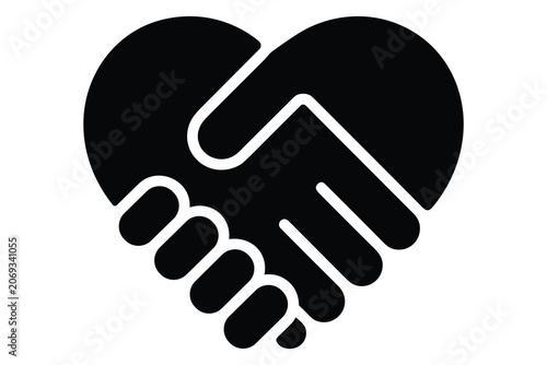 Black icon of two hands shaking forming heart shape symbolizing trust friendship and partnership agreement