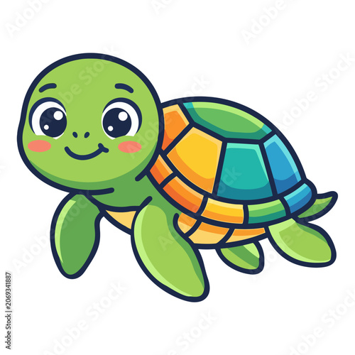 Cute Green Cartoon Sea Turtle Character Single Vector Icon Design