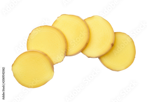 Fresh ginger root slices isolated on transparent background