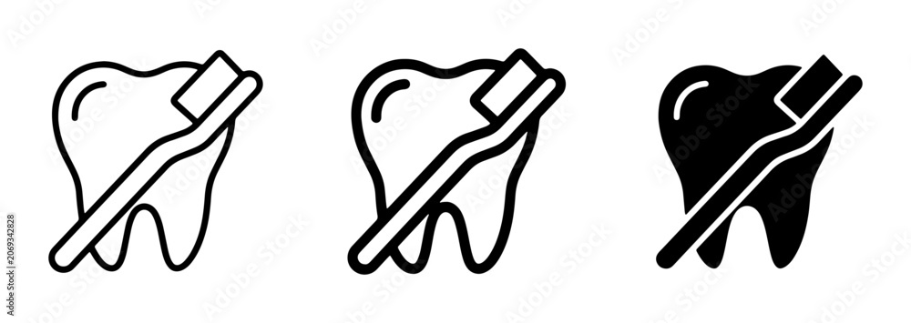 Fototapeta premium Dental Hygiene Icons, Toothbrush and Tooth Vector Set, Oral Care and Cleanliness Graphics