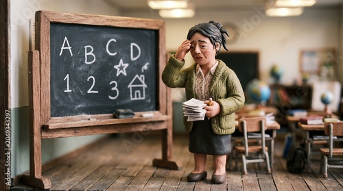 Overworked Educator Clay Character Feeling Exhausted In Detailed Small Scale Model School Scene