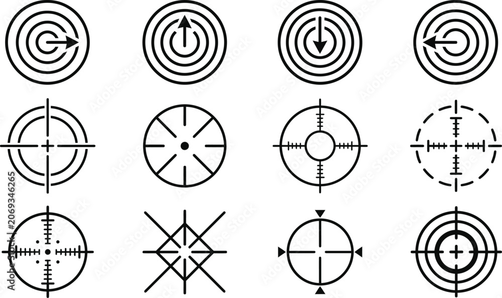 Fototapeta premium Set of target and crosshair aim icons for precision and strategy