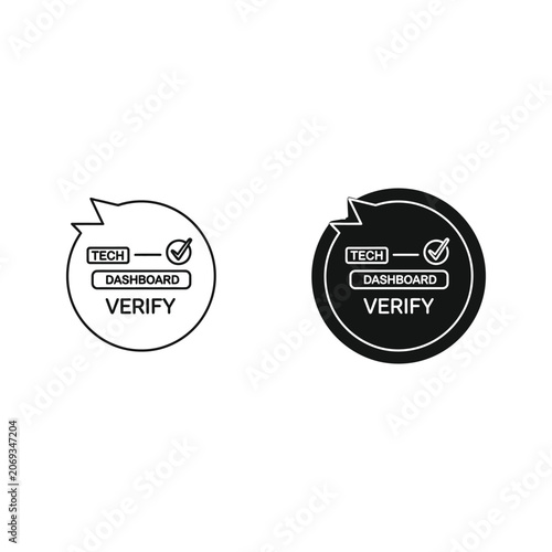 Tech dashboard verification badge with checkmark and arrow dashboard verification