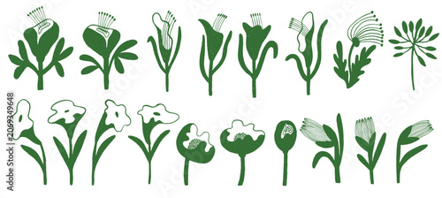 fHand drawn flower shapes and line art collection