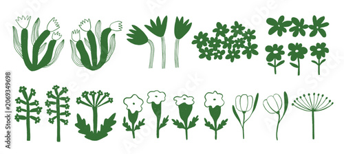 fHand drawn flower shapes and line art collection