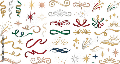 Colorful decorative swirls and stars vector illustration set