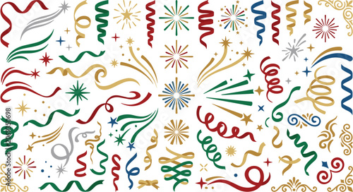 Colorful celebration confetti and party decorations set